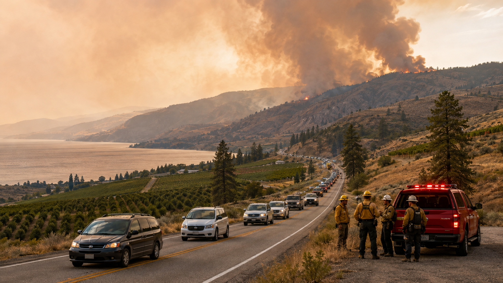 British Columbia Declares Emergency as Wildfire Forces More Than 20,000 to Flee Okanagan Communities